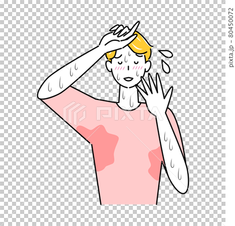 とても汗をかきやすい体質で困っている可愛い男性 大量の止まらない汗 イラスト シンプル ベクター とても汗をかきやすい体質で困っている可愛い男性 大量の止まらない汗 イラスト シンプル ベクター 80450072