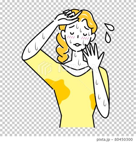 とても汗をかきやすい体質で困っている可愛い女性 大量の止まらない汗 イラスト シンプル ベクター 80450300