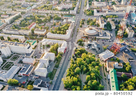 Aerial view of city residential district at sunset 80450592