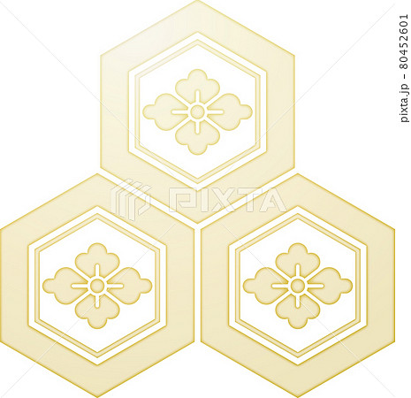 家紋　三つ盛り亀甲に花菱【金色】 80452601