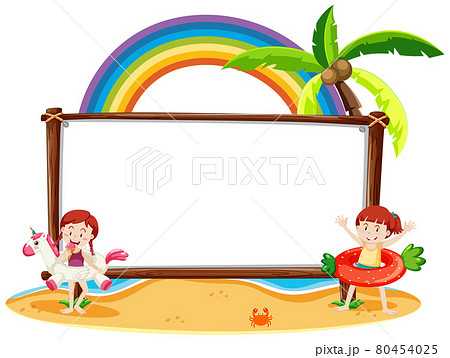 Summer Beach theme with empty banner isolated on white background 80454025