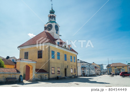 Rauma, Finland - 27 June, 2019: Old Rauma, one of UNESCO World Heritage sites, is the largest unified wooden town in the Nordic countries Rauma, Finland - 27 June, 2019: Old Rauma, one of UNESCO World Heritage sites, is the largest unified wooden town in the Nordic countries 80454449