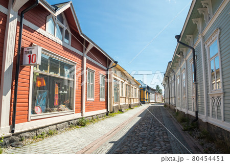 Rauma, Finland - 27 June, 2019: Old Rauma, one of UNESCO World Heritage sites, is the largest unified wooden town in the Nordic countries 80454451