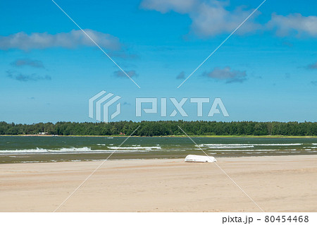 Pori, Finland - 27 June, 2019: Lifeboat on beautiful sandy beach Yyteri at summer, in Pori, Finland 80454468