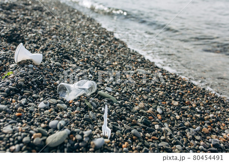 Plastic garbage on the sea beach. Plastic garbage on the sea beach. 80454491