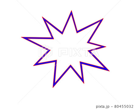 赤いフチどりの青い線のギザギザに尖ったフレーム 吹き出しのイラスト素材