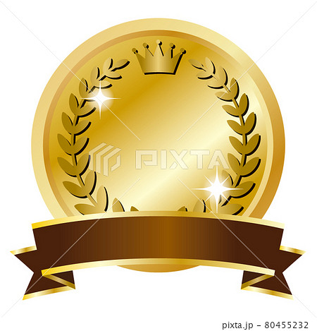 茶色とゴールドのゴージャスなメダルアイコン 白背景のイラスト素材