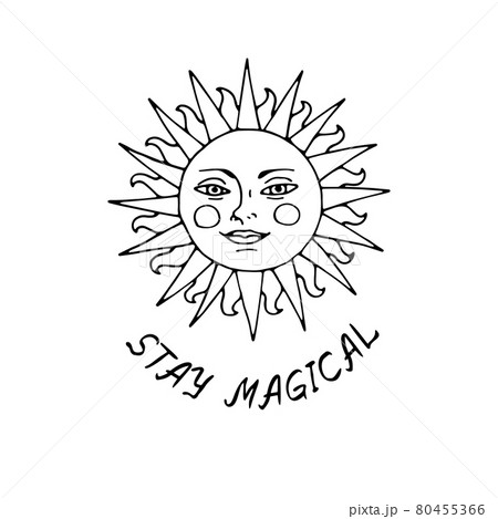 Vintage Mystic Golden Sun Illustration with Lettering Vintage Mystic Golden Sun Illustration with Lettering 80455366