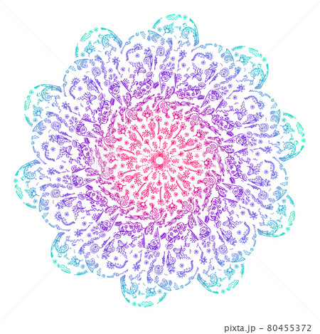 Colorful lacy zen doodle mandala on white 80455372
