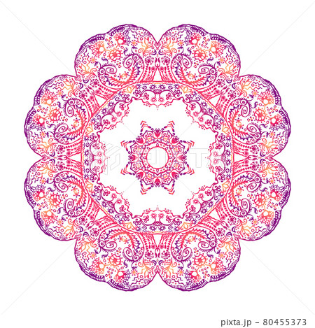 Colorful lacy zen doodle mandala on white 80455373
