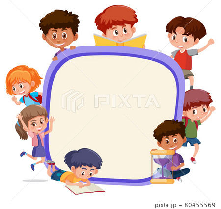 Empty board with many children cartoon character 80455569