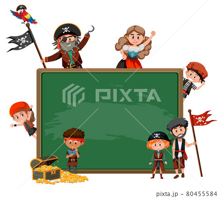 Empty blackboard with many pirate kids cartoon character 80455584