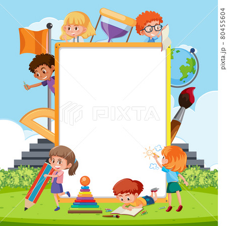 Empty board with many children cartoon character 80455604