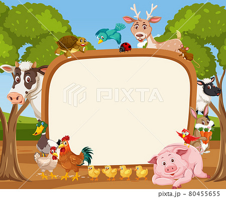 Empty banner with various wild animals in the forest 80455655