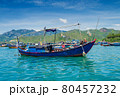 fishing boats, junks in the sea bay near the island of Vinperl 80457232