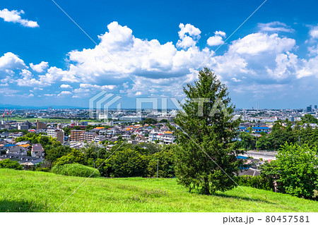 《東京都》東京郊外・住宅街の夏空 80457581