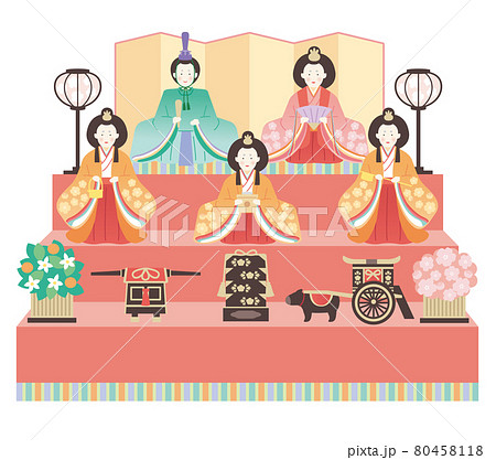 ひな祭り シンプルでかわいい三段の雛飾りのイラストレーションのイラスト素材