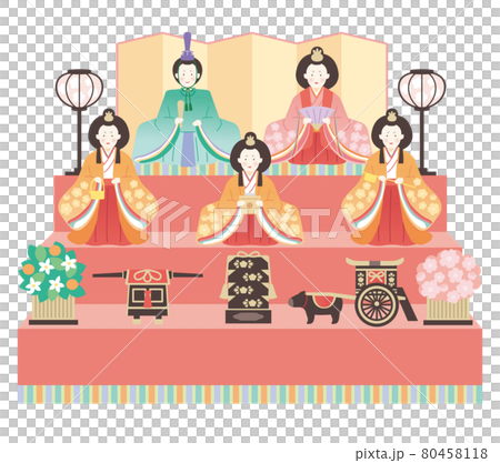 ひな祭り　シンプルでかわいい三段の雛飾りのイラストレーション 80458118