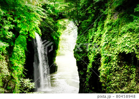 渓谷と滝と川のせせらぎ 80458948