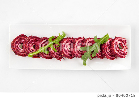 Isolated sliced beetroot appetizer roll platter 80460718