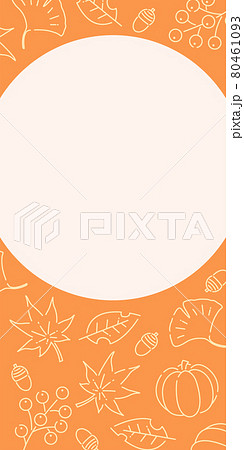 秋の植物と自然の線画イラストバナーフレーム オレンジ 1 2 縦長 バリエーションありのイラスト素材
