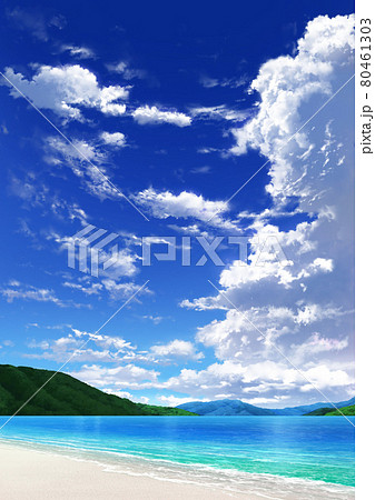 縦長用 青空と雲06 山01 海09のイラスト素材