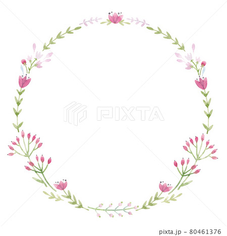 Beautiful floral wreath with cute watercolor hand drawn abstract wild flowers and bird. Stock illustration. 80461376