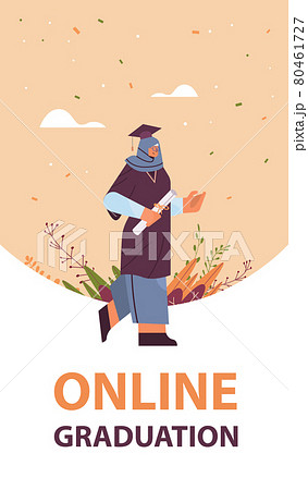 arab graduated student arabic female graduate celebrating academic diploma degree education university certificate concept vertical full length vector illustration 80461727