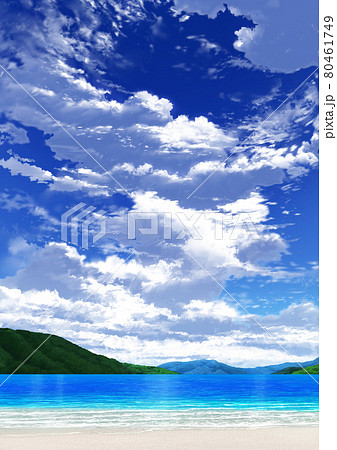 縦長用 青空と雲09 山01 海08のイラスト素材