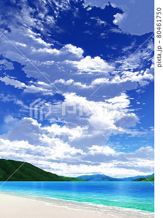 縦長用 青空と雲09 山01 海09のイラスト素材 縦長用 青空と雲09 山01 海09のイラスト素材