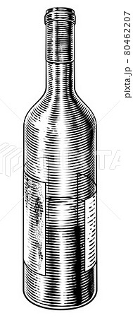 Glass Wine Bottle Vintage Etching Woodcut 80462207
