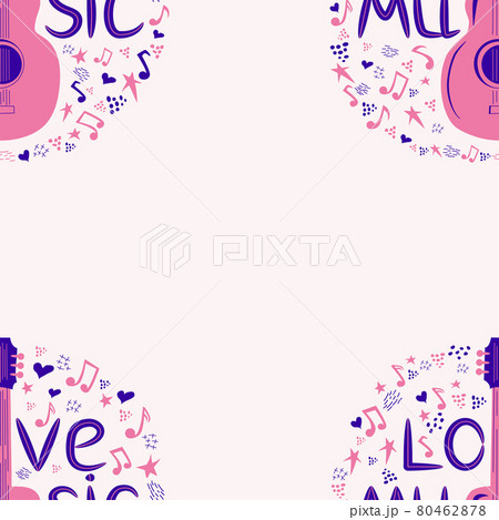 Love music seamless pattern with country guitar, music notes, treble clef, hearts, decorative elements. Love music seamless pattern with country guitar, music notes, treble clef, hearts, decorative elements. 80462878