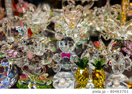 Bohemian glass products on shelves of boutique 80463701