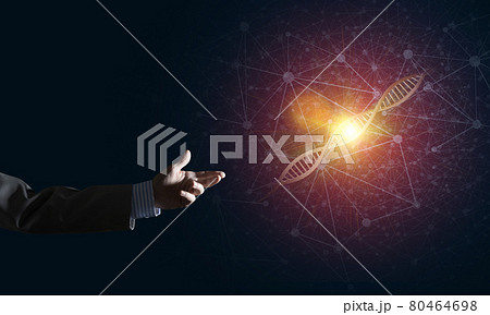 Science medicine and technology concepts as DNA molecule on dark background with connection lines Science medicine and technology concepts as DNA molecule on dark background with connection lines 80464698