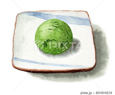 アナログ水彩角皿に乗せた抹茶アイスクリーム 80464829