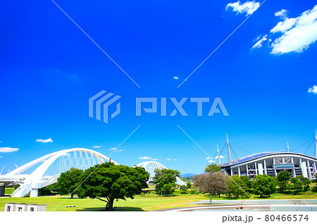 豊田市、豊田大橋と豊田スタジアムの風景 豊田市、豊田大橋と豊田スタジアムの風景 80466574