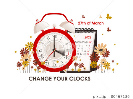 Daylight Saving Time concept. The clocks moves forward one hour. Turning to winter or summer time, alarm clock vector illustration. Daylight Saving Time concept. The clocks moves forward one hour. Turning to winter or summer time, alarm clock vector illustration. 80467186