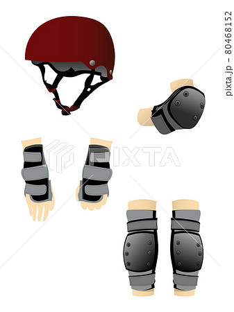 イラスト素材：自転車やスケートボートなどで使用するヘルメットやプロテクターセットのイラスト素材 [80468152] - PIXTA