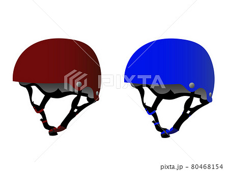 イラスト素材：自転車やスケートボートなどで使用するヘルメットのセット 80468154