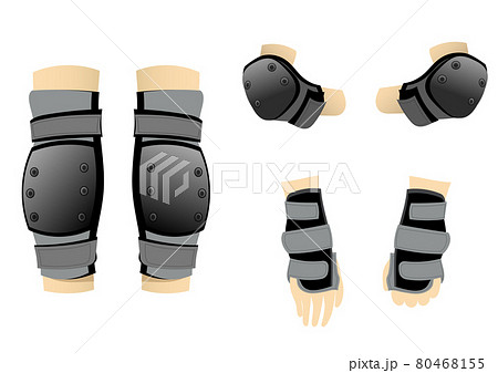イラスト素材：自転車やスケートボートなどで使用するプロテクターのセット（膝・肘・手の表現あり）のイラスト素材 [80468155] PIXTA