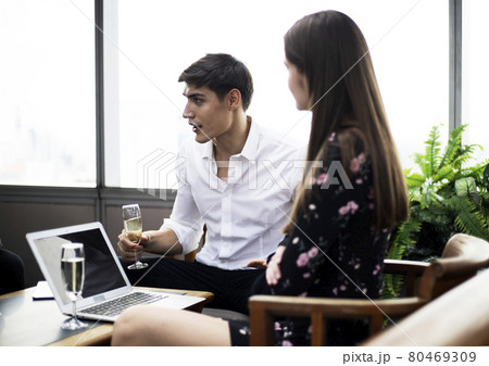 Happiness young business relaxation meeting and discuss job at restaurant. Happiness young business relaxation meeting and discuss job at restaurant. 80469309