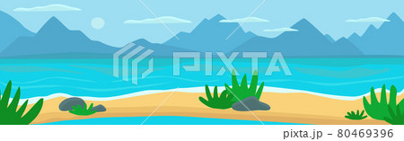 Panoramic landscape sunny bright sandy beach - Vector Panoramic landscape sunny bright sandy beach - Vector 80469396