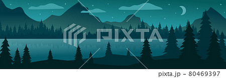 Panoramic mountain evening landscape on the background of a dense forest - Vector Panoramic mountain evening landscape on the background of a dense forest - Vector 80469397