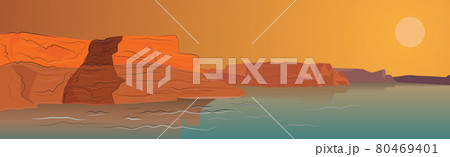 Panoramic landscape hot desert, sand dunes - Vector 80469401