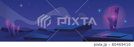 Panoramic dark landscape lunar futuristic surface - Vector 80469410