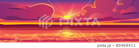 Panoramic landscape sunny bright sandy beach - Vector 80469411