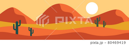 Panoramic landscape hot sunny savannah desert - Vector 80469419
