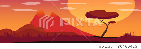 Panoramic landscape hot sunny savannah desert - Vector 80469425