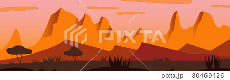Panoramic landscape hot sunny savannah desert - Vector 80469426