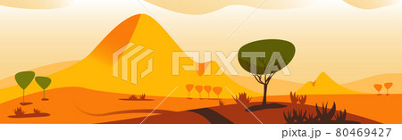 Panoramic landscape hot sunny savannah desert - Vector 80469427